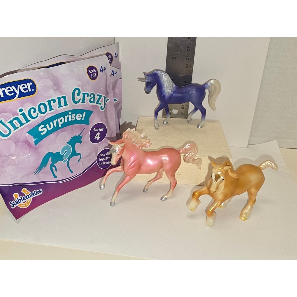 Breyer Stablemates Unicorn Crazy Surprise Series 4 set of 3 purple pink gold